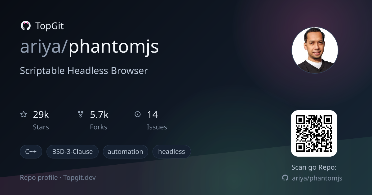 TopGit repo profile image for ariya/phantomjs