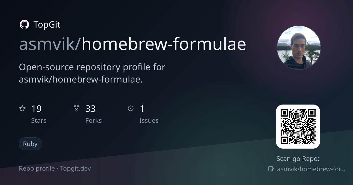 TopGit repo profile image for asmvik/homebrew-formulae
