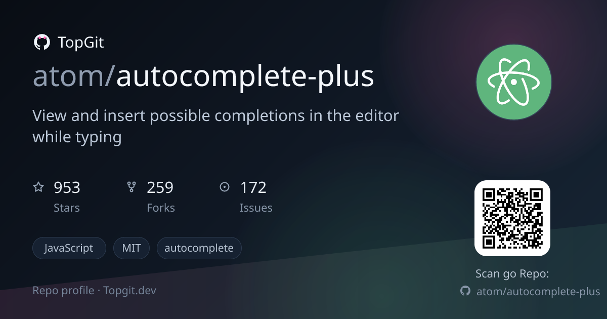 TopGit repo profile image for atom/autocomplete-plus