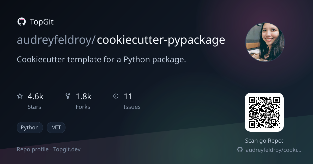 TopGit repo profile image for audreyfeldroy/cookiecutter-pypackage