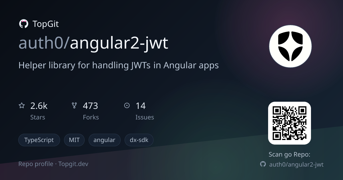 TopGit repo profile image for auth0/angular2-jwt