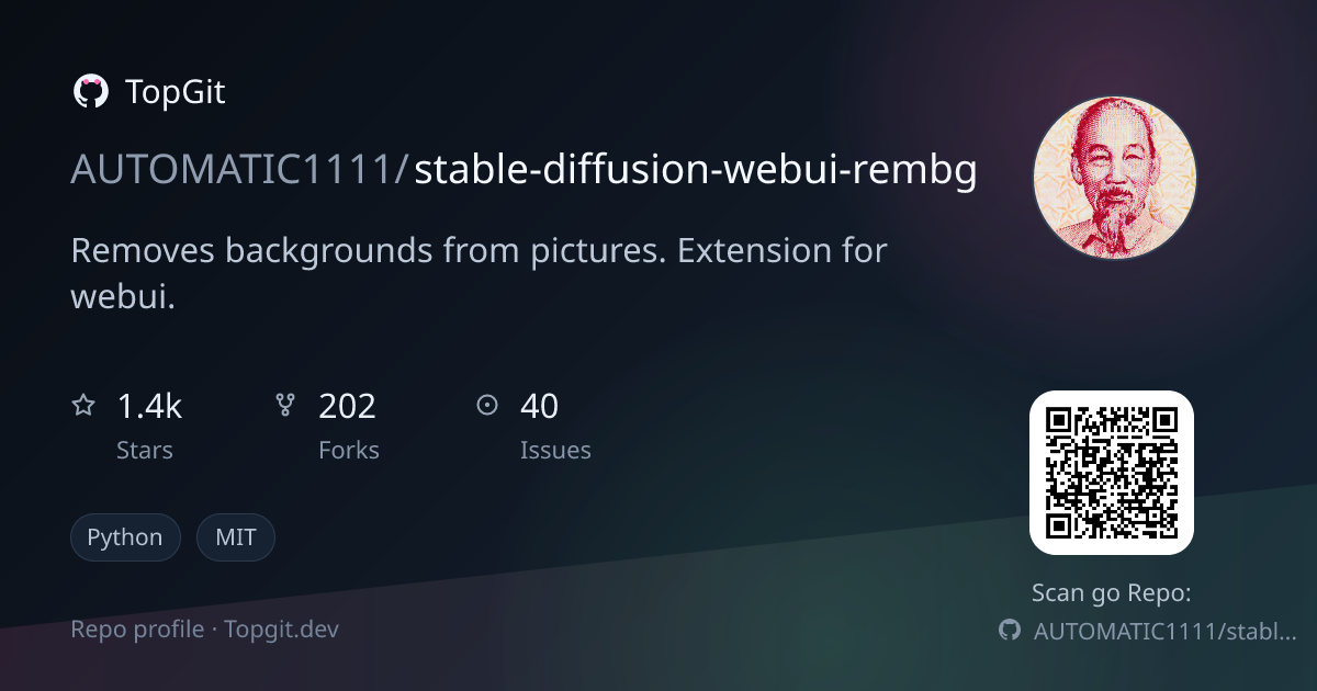 TopGit repo profile image for AUTOMATIC1111/stable-diffusion-webui-rembg
