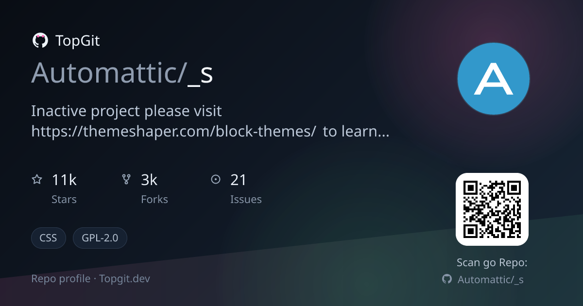 TopGit repo profile image for Automattic/_s
