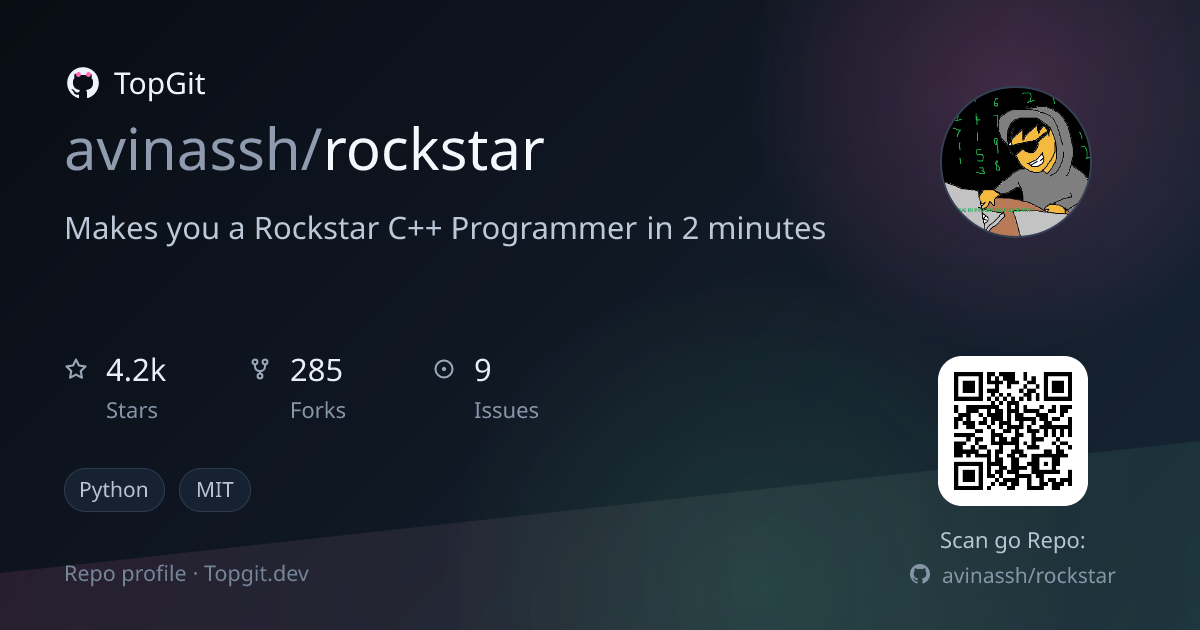 TopGit repo profile image for avinassh/rockstar