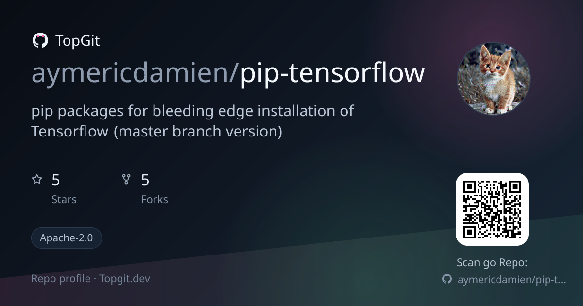 TopGit repo profile image for aymericdamien/pip-tensorflow