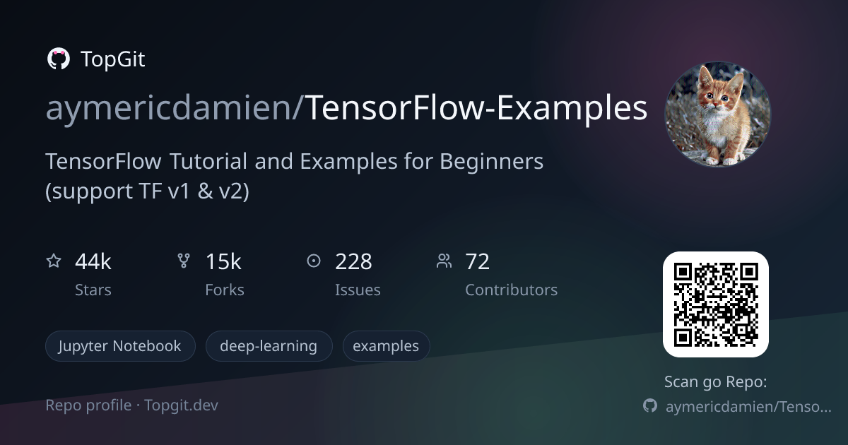 TopGit repo profile image for aymericdamien/TensorFlow-Examples
