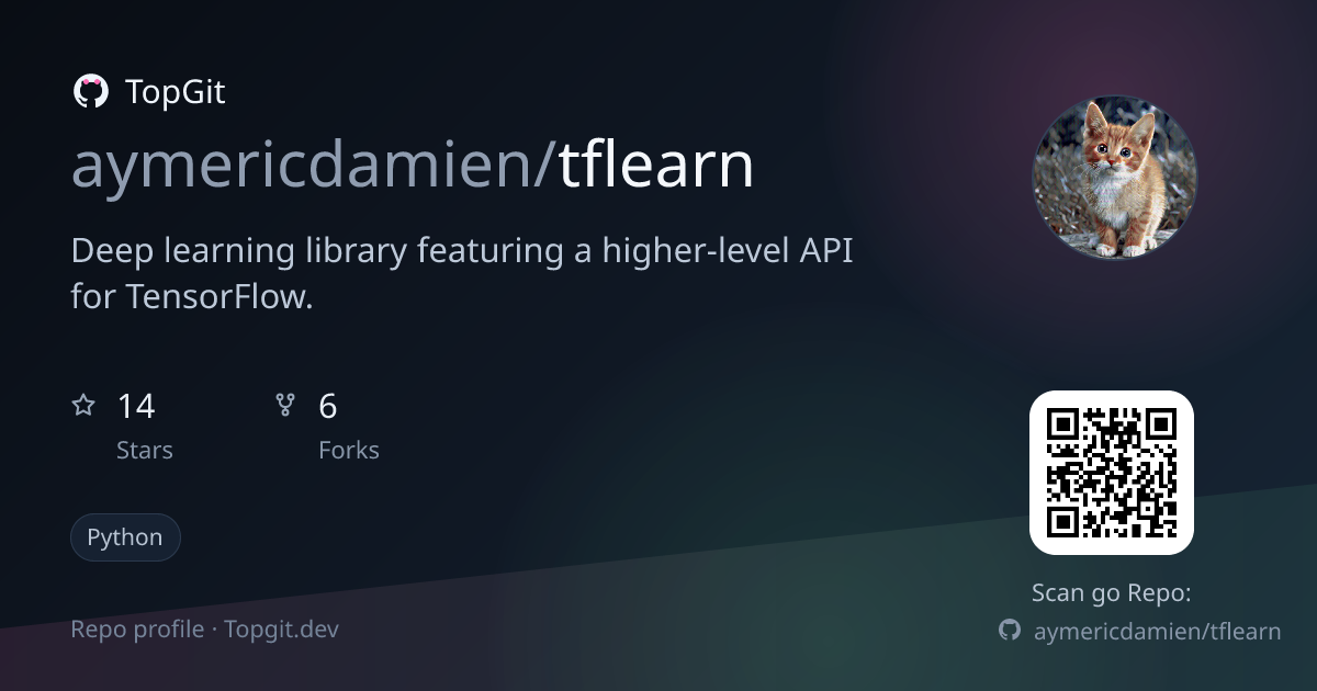TopGit repo profile image for aymericdamien/tflearn
