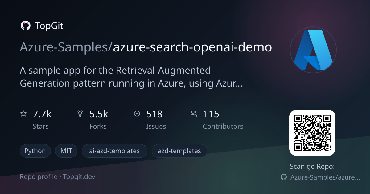 TopGit repo profile image for Azure-Samples/azure-search-openai-demo
