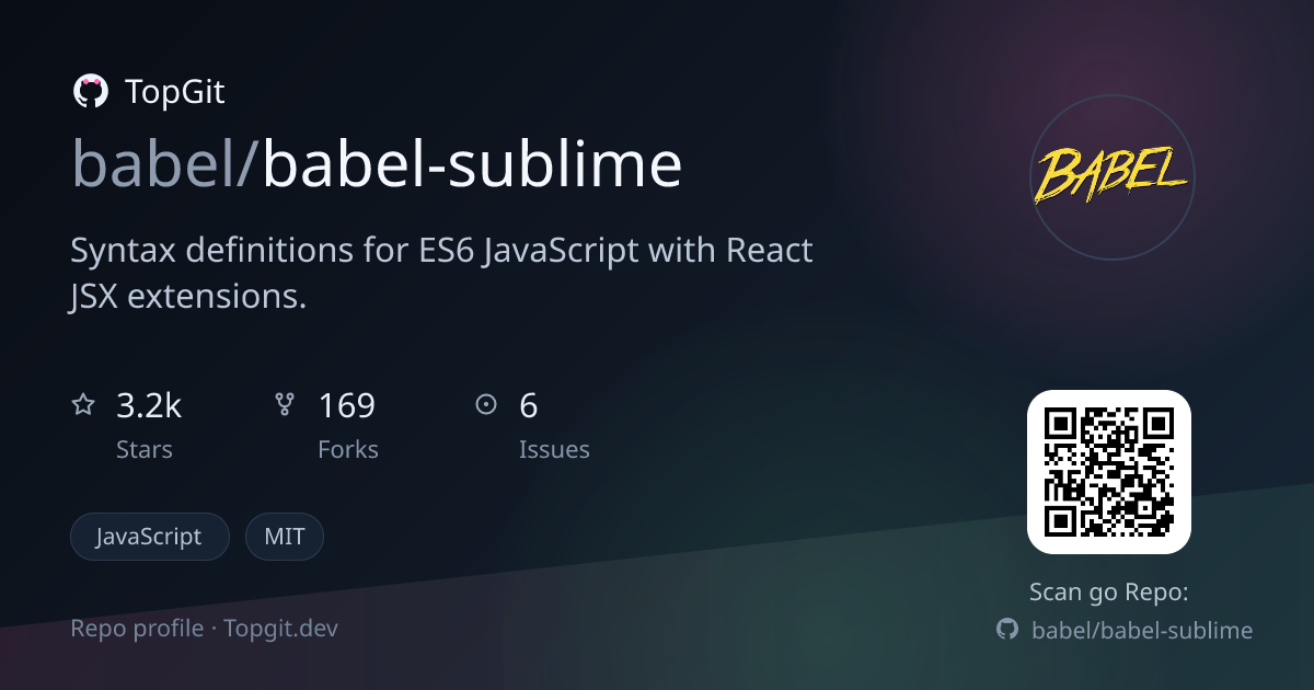 TopGit repo profile image for babel/babel-sublime