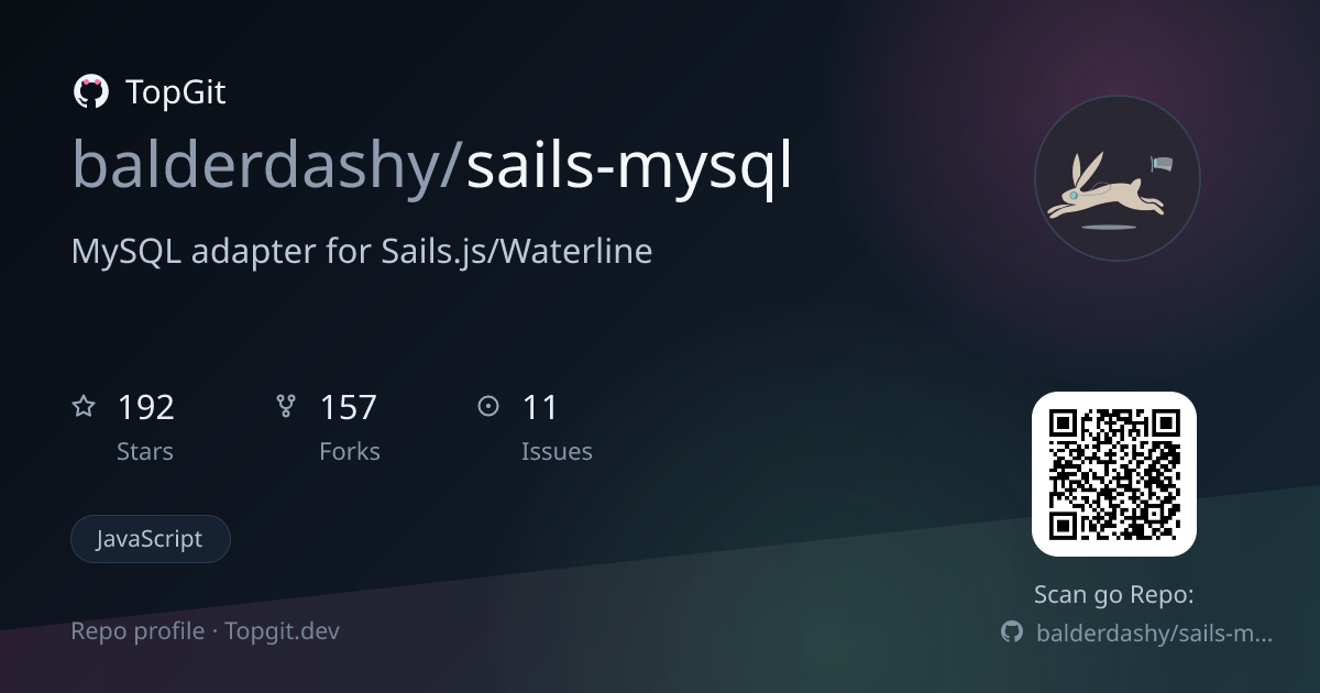 TopGit repo profile image for balderdashy/sails-mysql