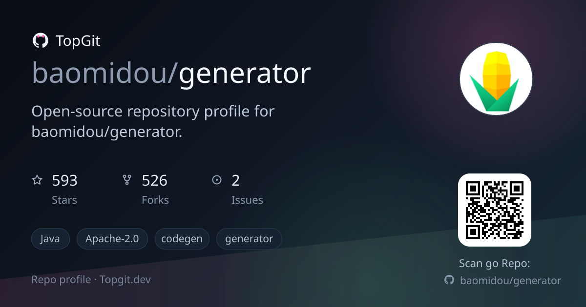 TopGit repo profile image for baomidou/generator