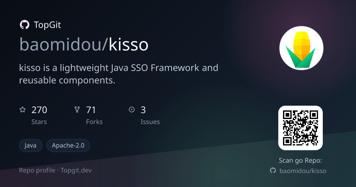 TopGit repo profile image for baomidou/kisso