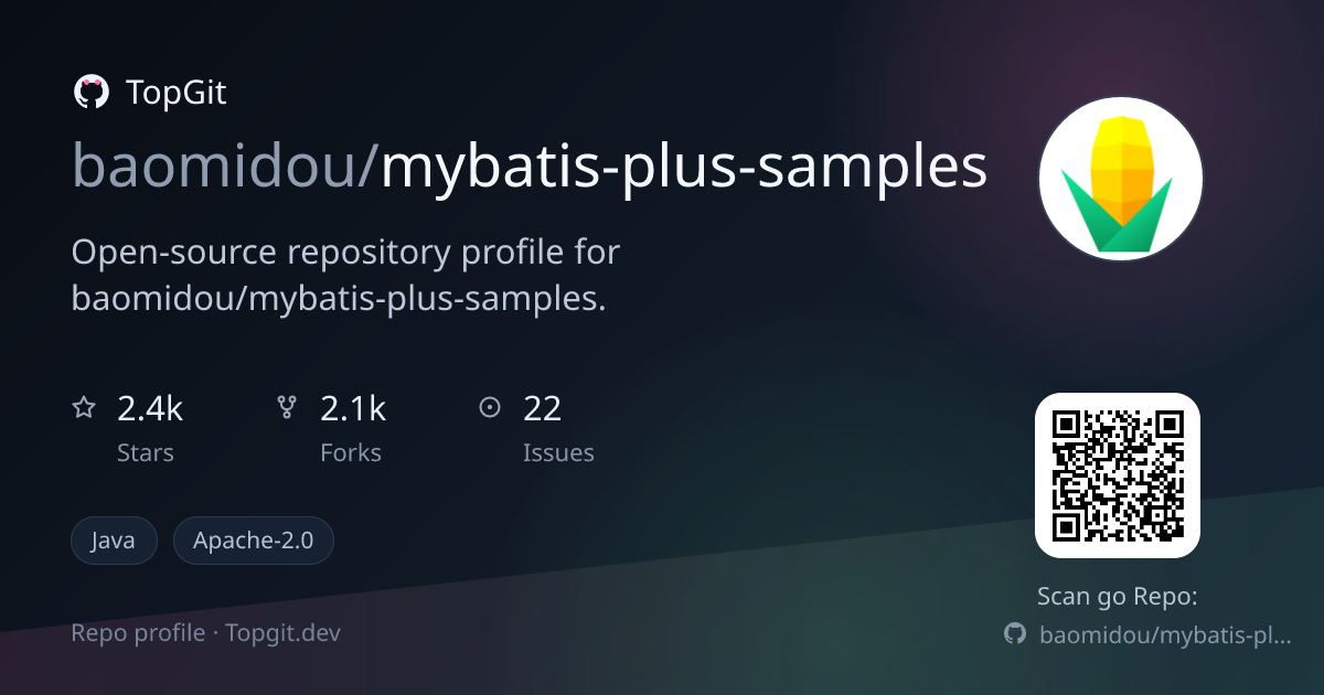 TopGit repo profile image for baomidou/mybatis-plus-samples