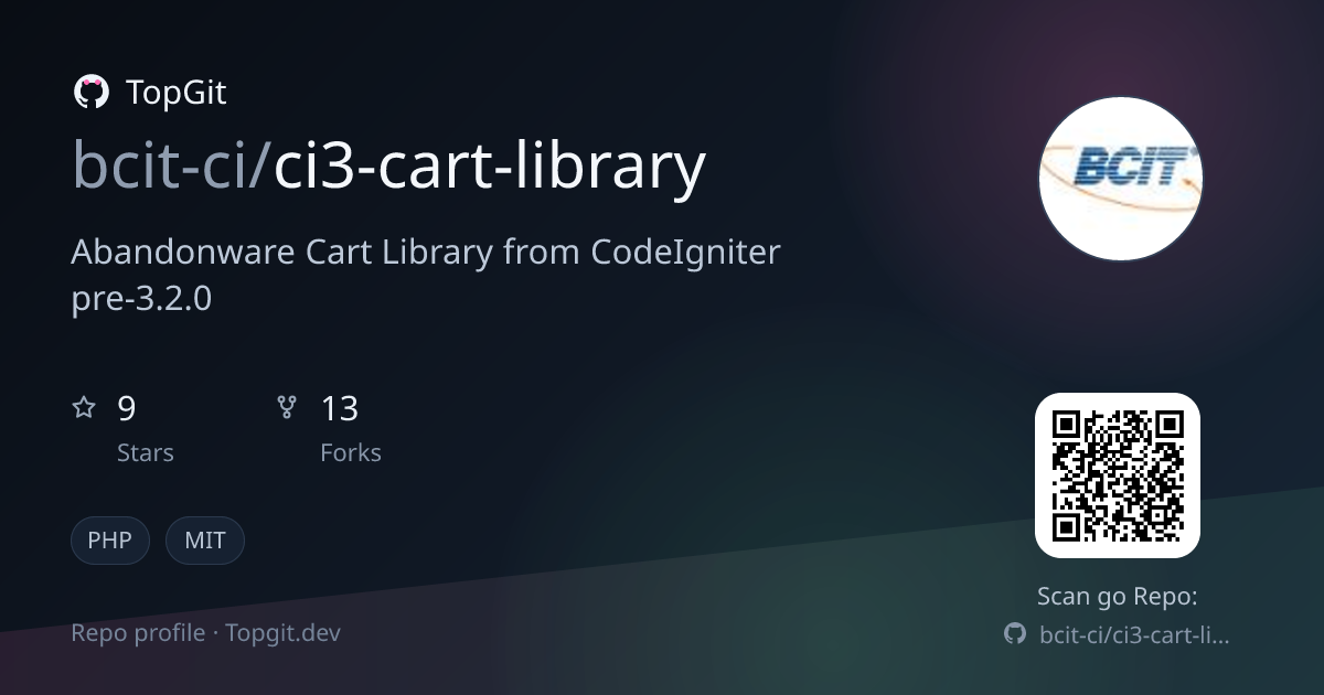 TopGit repo profile image for bcit-ci/ci3-cart-library