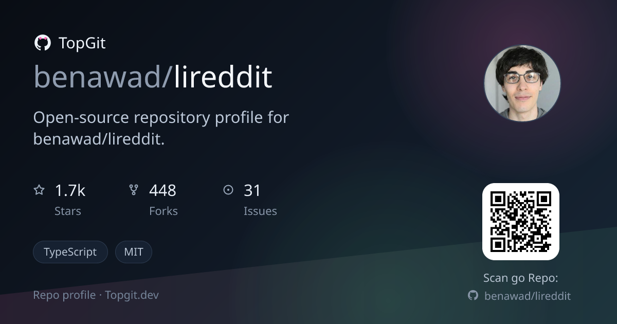 TopGit repo profile image for benawad/lireddit