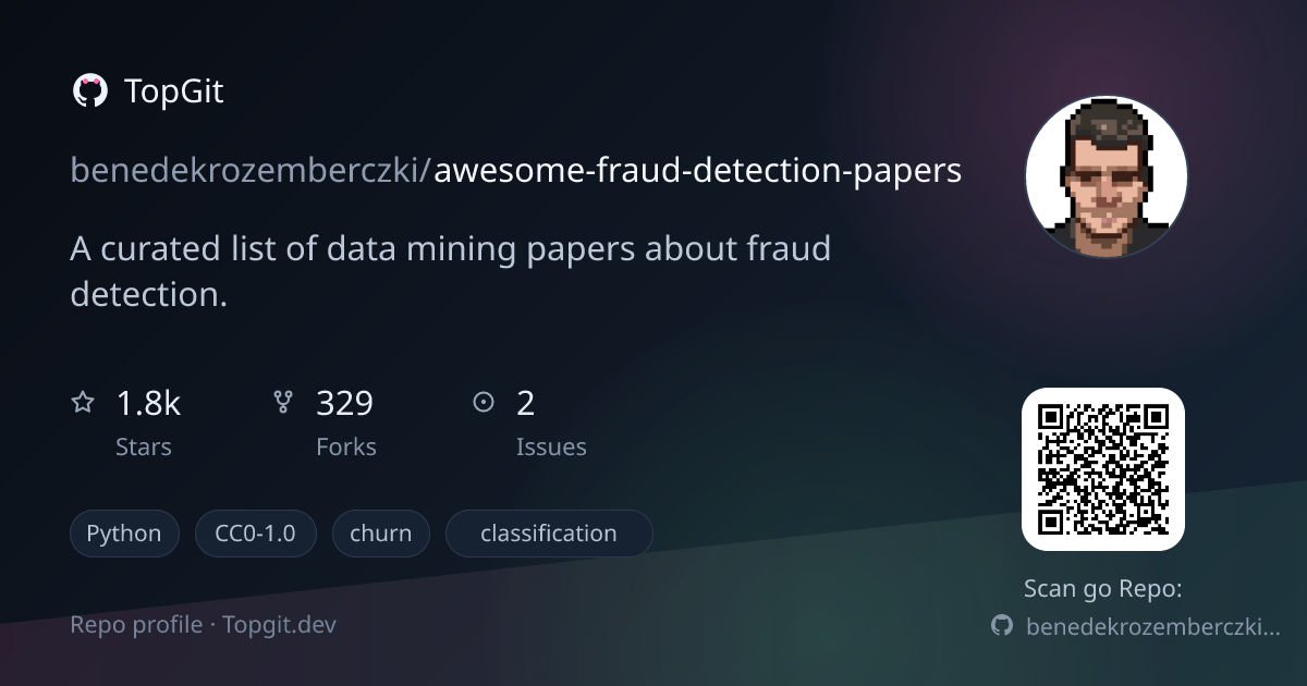 TopGit repo profile image for benedekrozemberczki/awesome-fraud-detection-papers