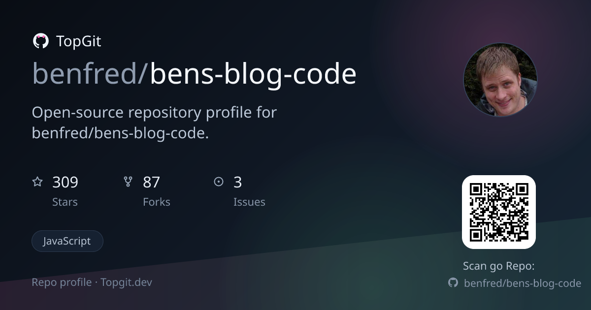 TopGit repo profile image for benfred/bens-blog-code
