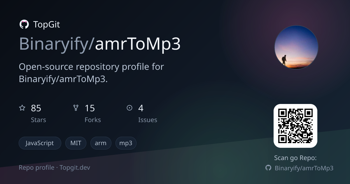 TopGit repo profile image for Binaryify/amrToMp3