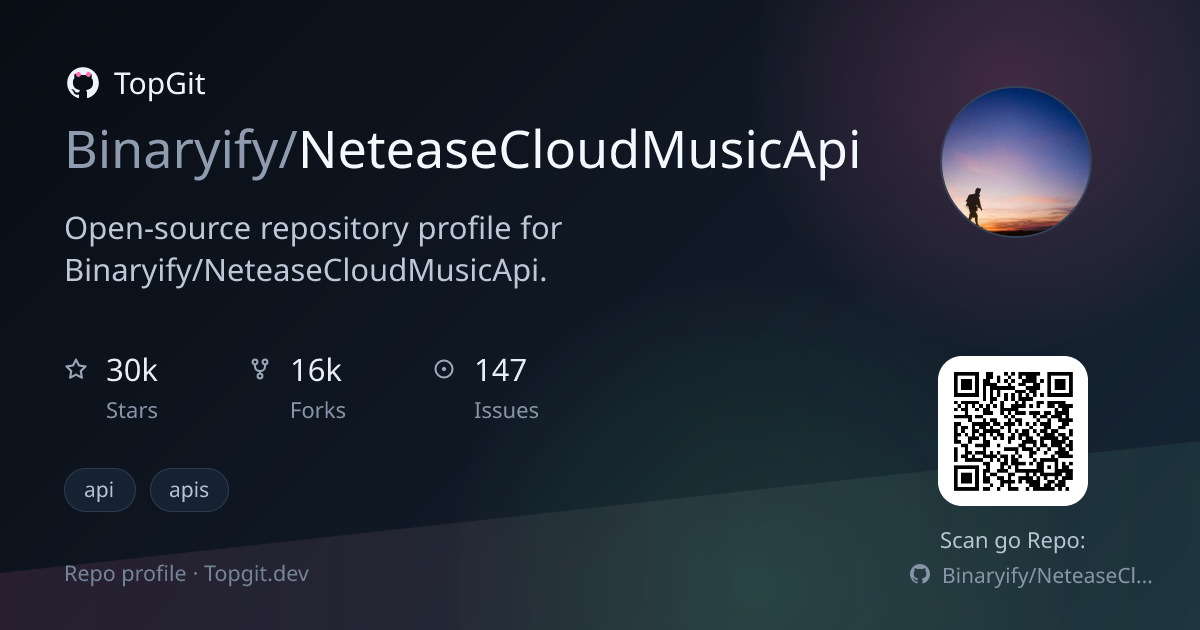 TopGit repo profile image for Binaryify/NeteaseCloudMusicApi