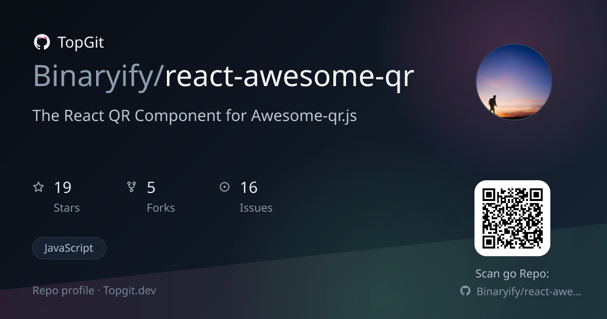 TopGit repo profile image for Binaryify/react-awesome-qr