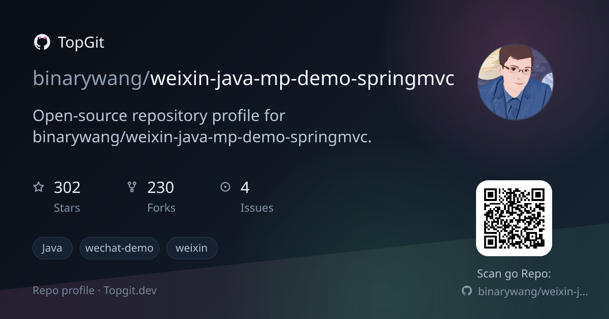 TopGit repo profile image for binarywang/weixin-java-mp-demo-springmvc