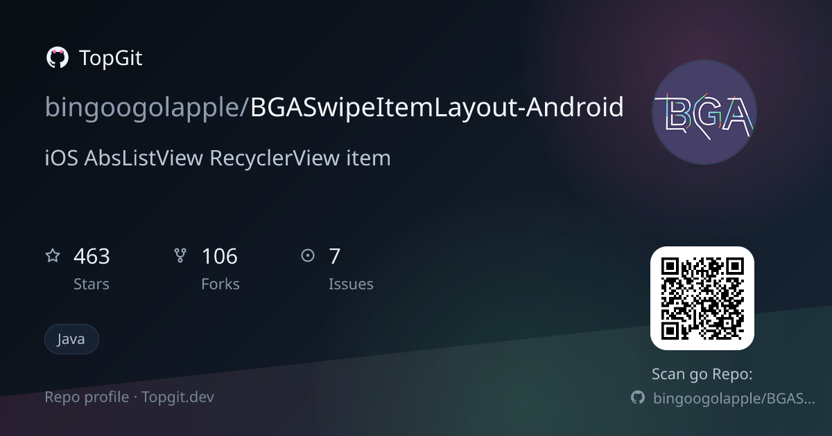TopGit repo profile image for bingoogolapple/BGASwipeItemLayout-Android