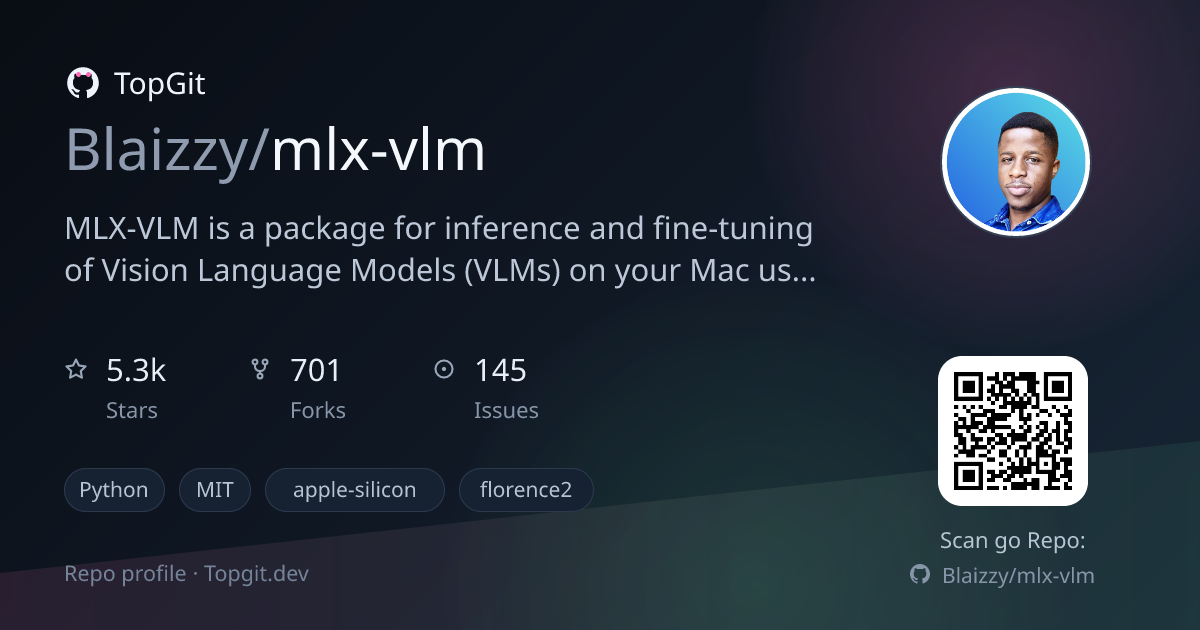 TopGit repo profile image for Blaizzy/mlx-vlm
