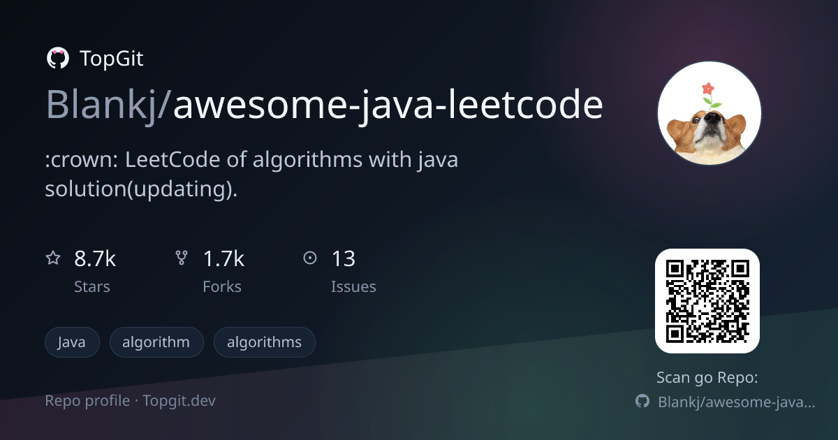 TopGit repo profile image for Blankj/awesome-java-leetcode