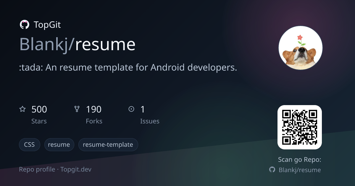 TopGit repo profile image for Blankj/resume