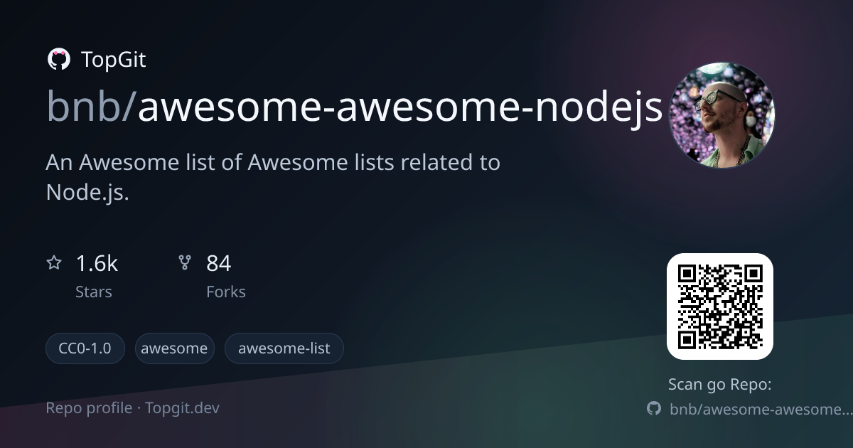 TopGit repo profile image for bnb/awesome-awesome-nodejs