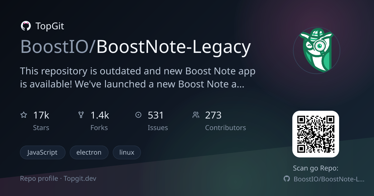 TopGit repo profile image for BoostIO/BoostNote-Legacy