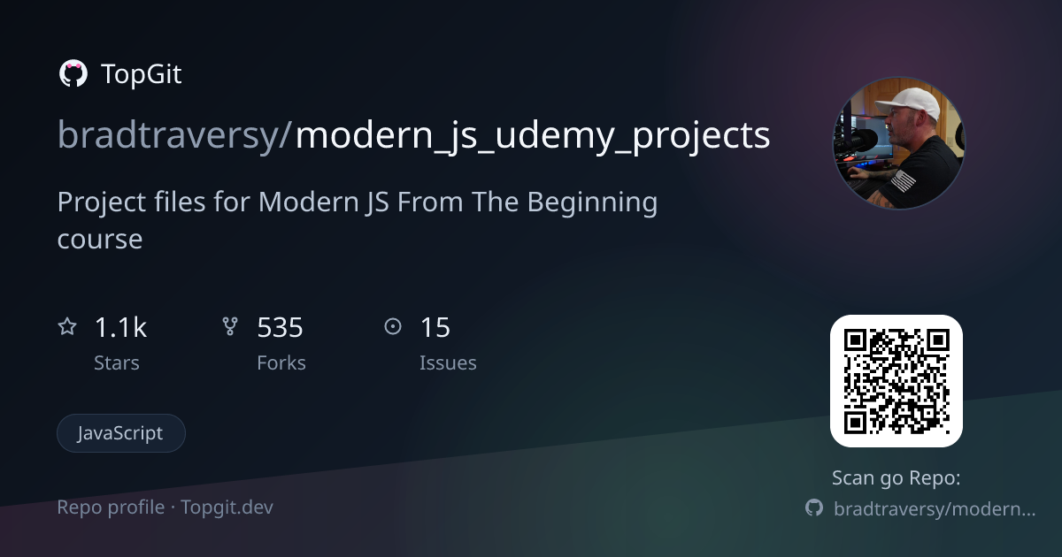 TopGit repo profile image for bradtraversy/modern_js_udemy_projects