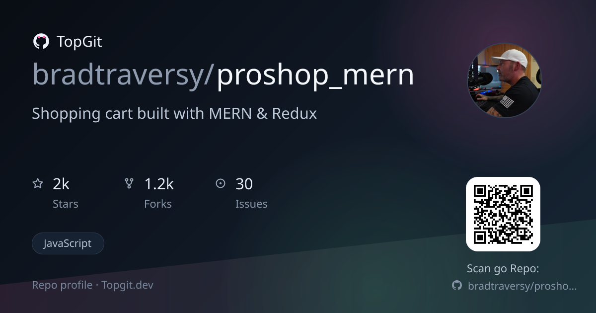 TopGit repo profile image for bradtraversy/proshop_mern