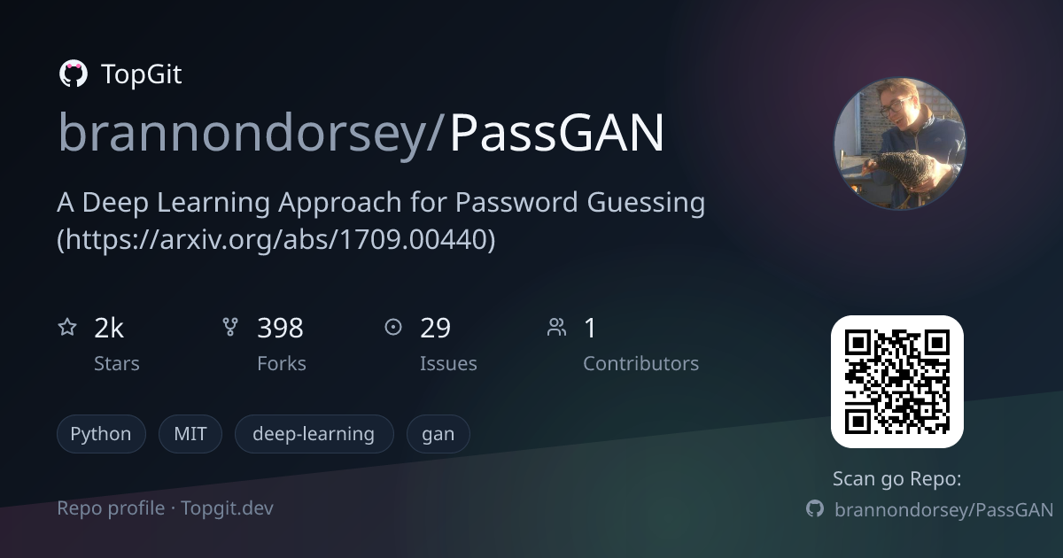 TopGit repo profile image for brannondorsey/PassGAN