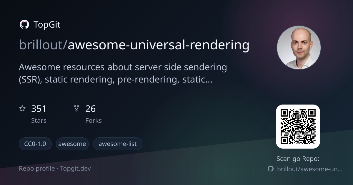 TopGit repo profile image for brillout/awesome-universal-rendering
