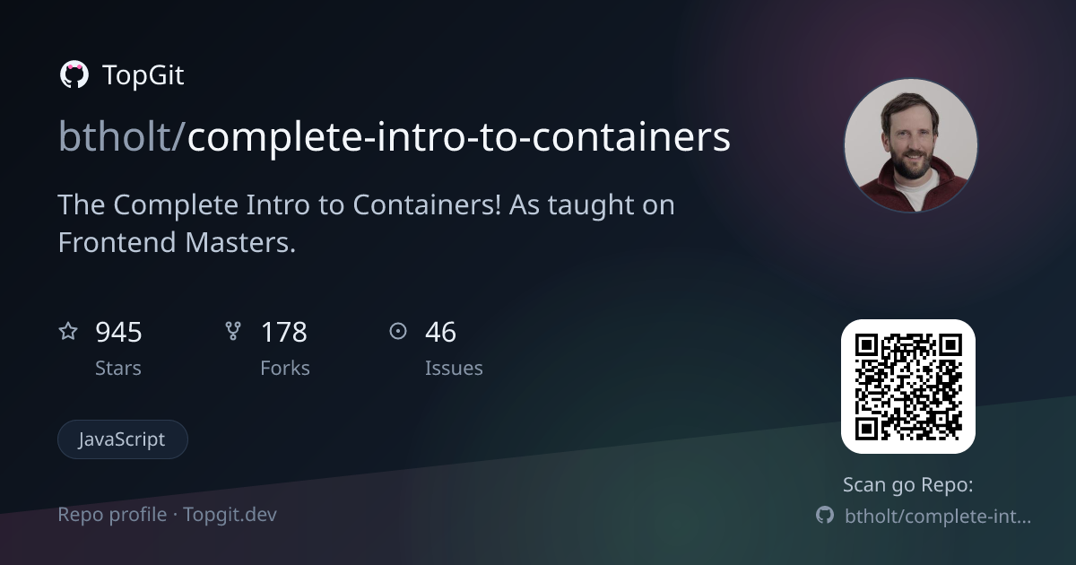 TopGit repo profile image for btholt/complete-intro-to-containers