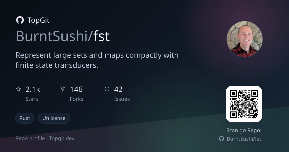 TopGit repo profile image for BurntSushi/fst