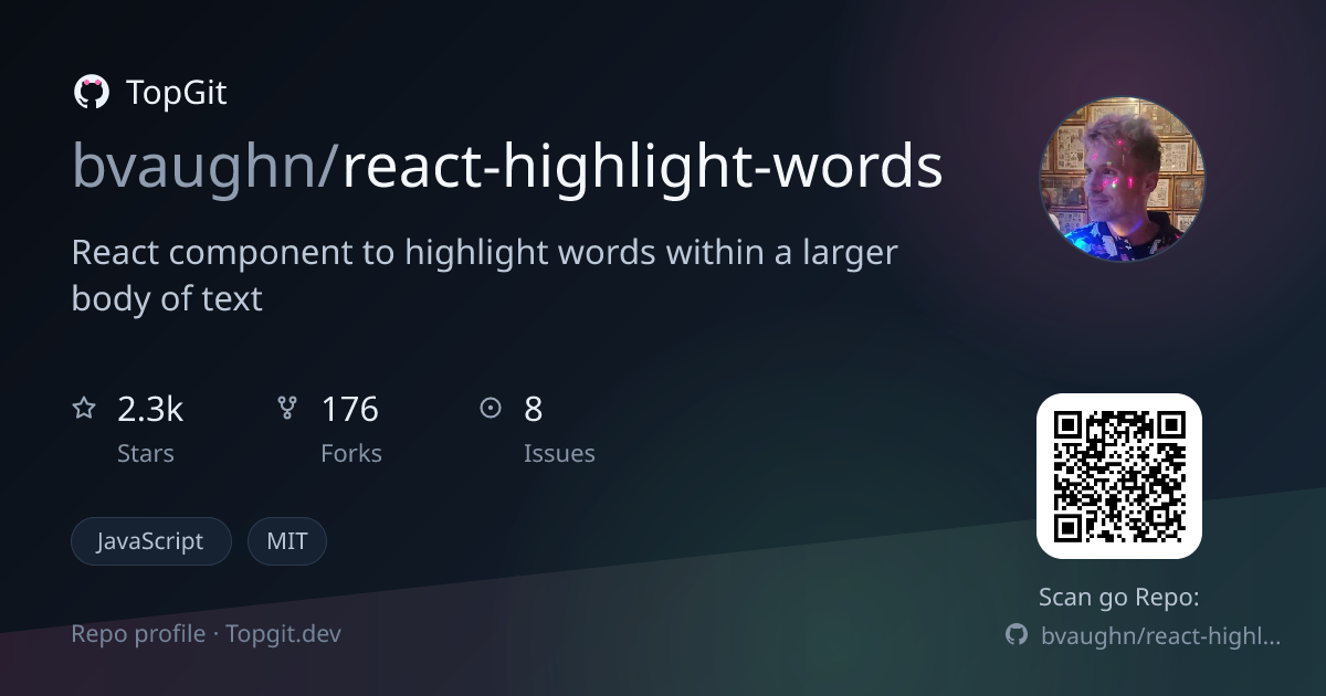 TopGit repo profile image for bvaughn/react-highlight-words