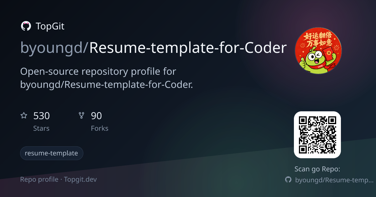 TopGit repo profile image for byoungd/Resume-template-for-Coder