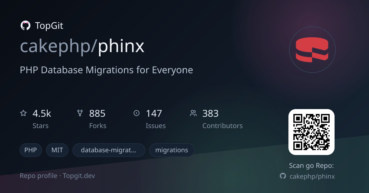 TopGit repo profile image for cakephp/phinx