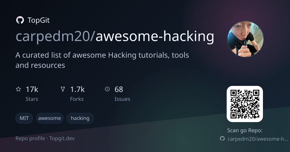 TopGit repo profile image for carpedm20/awesome-hacking
