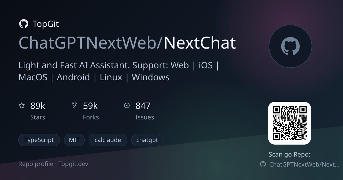 TopGit repo profile image for ChatGPTNextWeb/NextChat