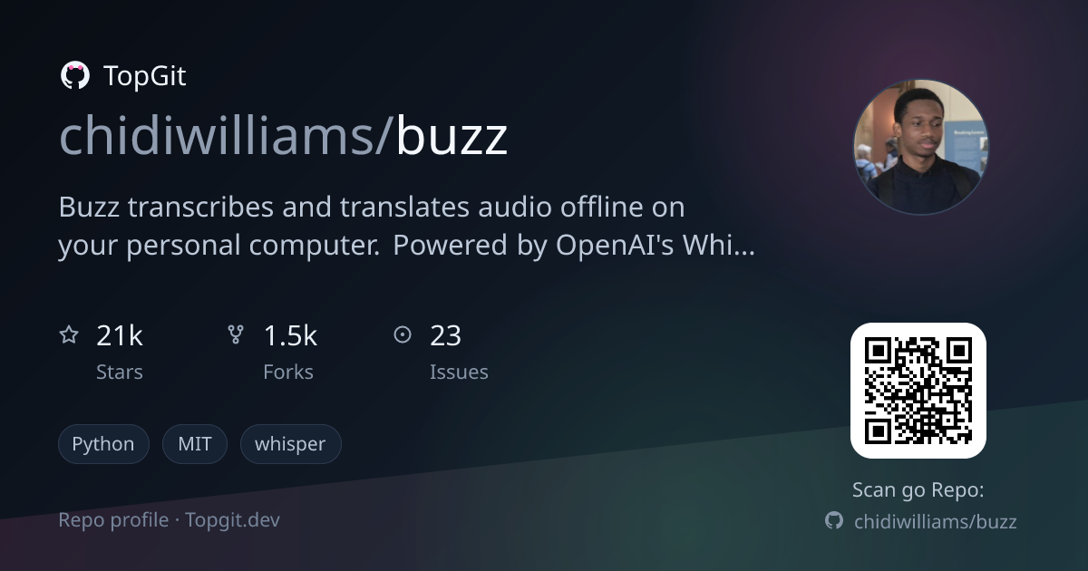 TopGit repo profile image for chidiwilliams/buzz