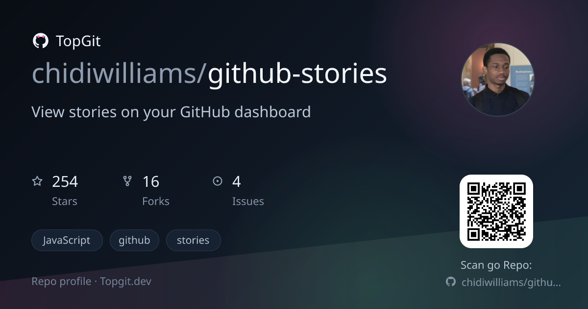 TopGit repo profile image for chidiwilliams/github-stories