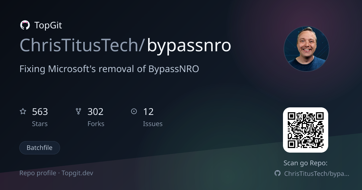TopGit repo profile image for ChrisTitusTech/bypassnro
