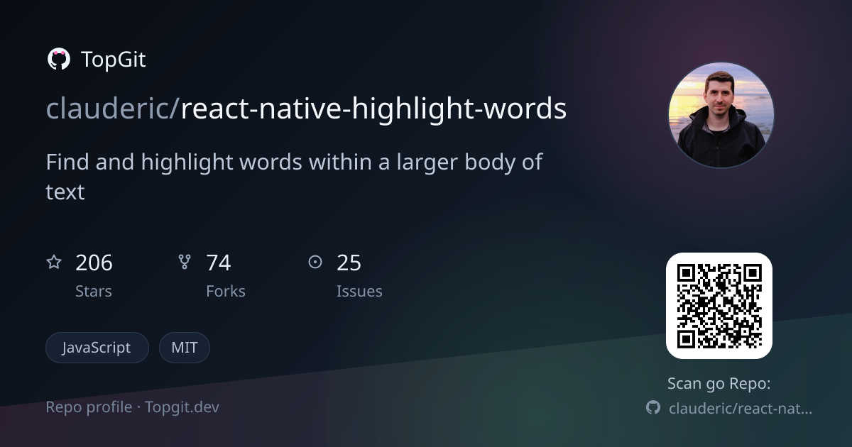 TopGit repo profile image for clauderic/react-native-highlight-words