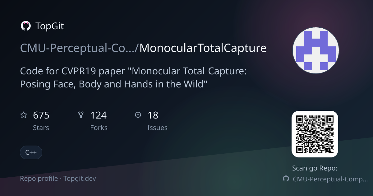TopGit repo profile image for CMU-Perceptual-Computing-Lab/MonocularTotalCapture