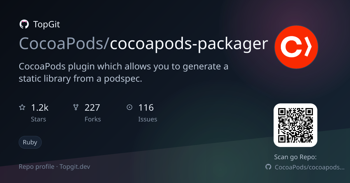 TopGit repo profile image for CocoaPods/cocoapods-packager