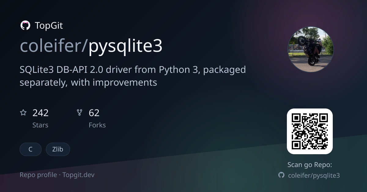 TopGit repo profile image for coleifer/pysqlite3
