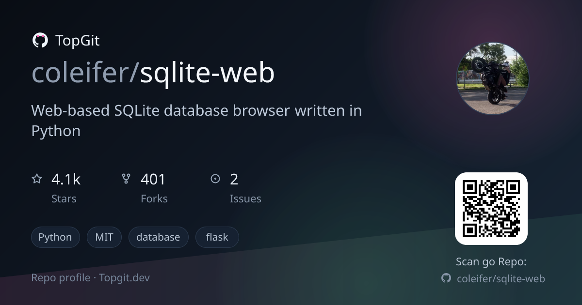TopGit repo profile image for coleifer/sqlite-web